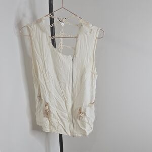 Cream Sleeveless Vest with Lace Details